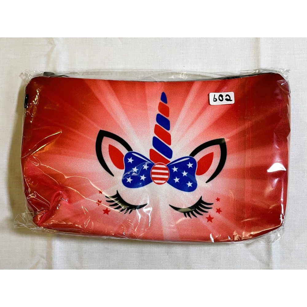 The Pouch Cosmetic Bag Women 8x5 Red White Blue New Patriotic Unicorn Stars Bow